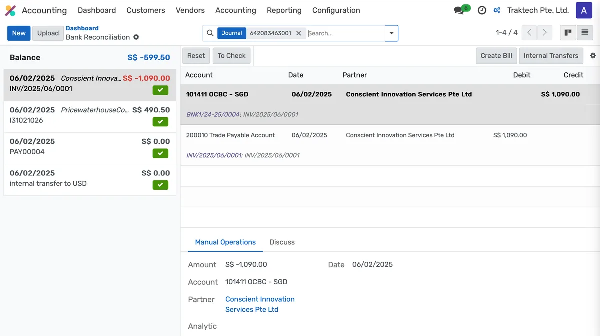 Auto reconcile bank statements
